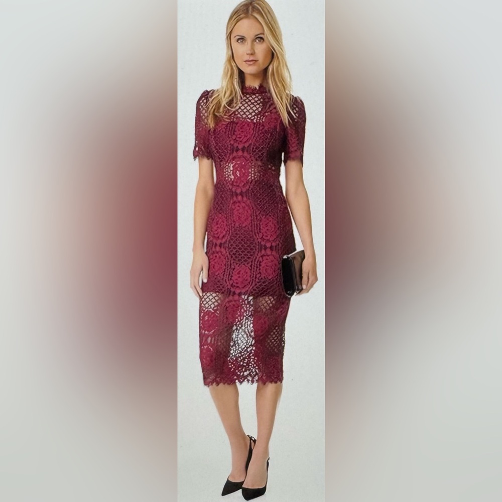 ALEXIS Delila Floral Lace Midi Dress Maroon Black Small